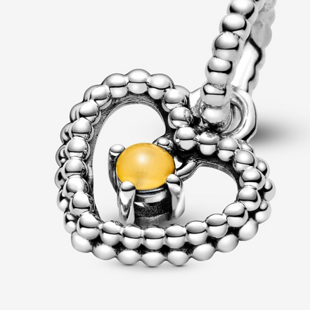 Pandora Moments November Honey Beaded Heart Dangle Charm
