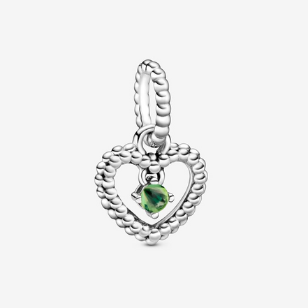Pandora Moments August Spring Green Beaded Heart Dangle Charm