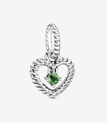 Pandora Moments August Spring Green Beaded Heart Dangle Charm