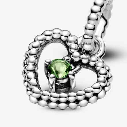 Pandora Moments August Spring Green Beaded Heart Dangle Charm