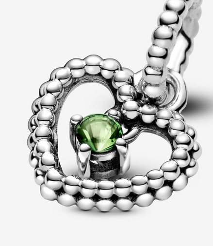 Pandora Moments August Spring Green Beaded Heart Dangle Charm
