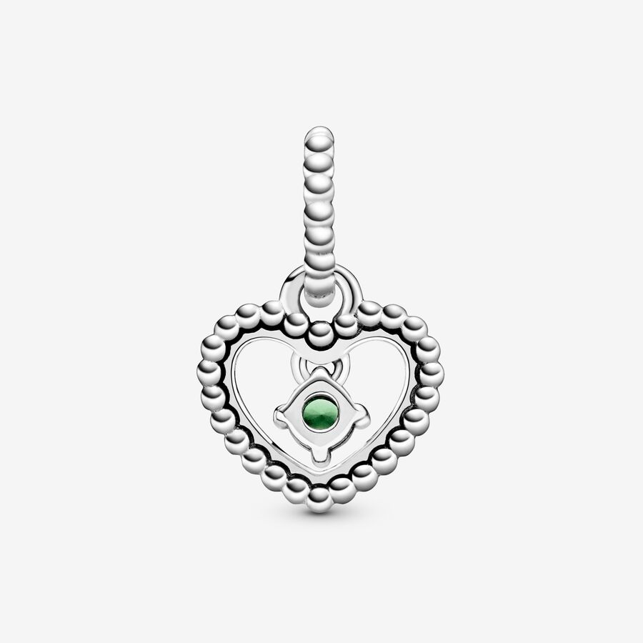 Pandora Moments August Spring Green Beaded Heart Dangle Charm