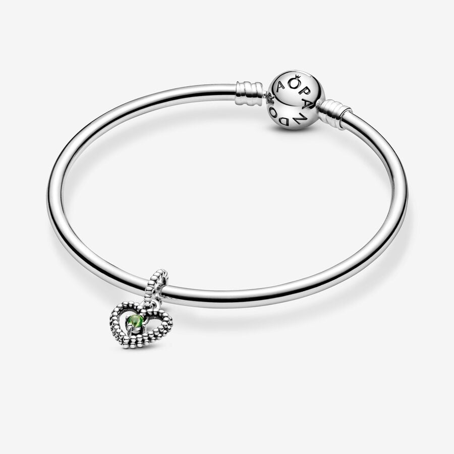 Pandora Moments August Spring Green Beaded Heart Dangle Charm