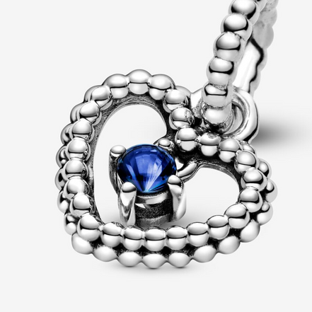 Pandora Moments September Sea Blue Beaded Heart Dangle Charm