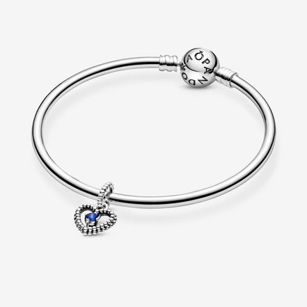 Pandora Moments September Sea Blue Beaded Heart Dangle Charm