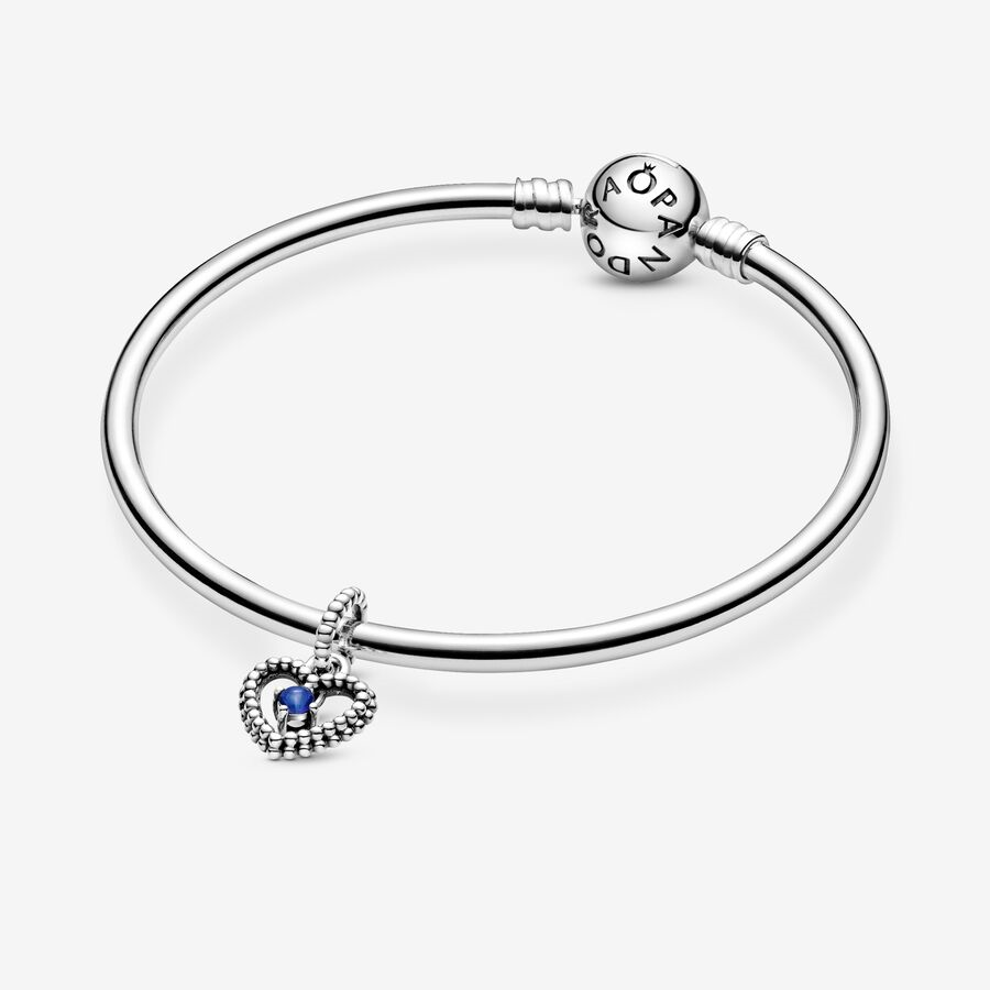 Pandora Moments September Sea Blue Beaded Heart Dangle Charm