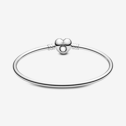 Pandora Moments Heart Clasp Charm Bangle Bracelet Size 19