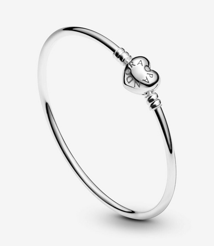 Pandora Moments Heart Clasp Charm Bangle Bracelet  Size 17