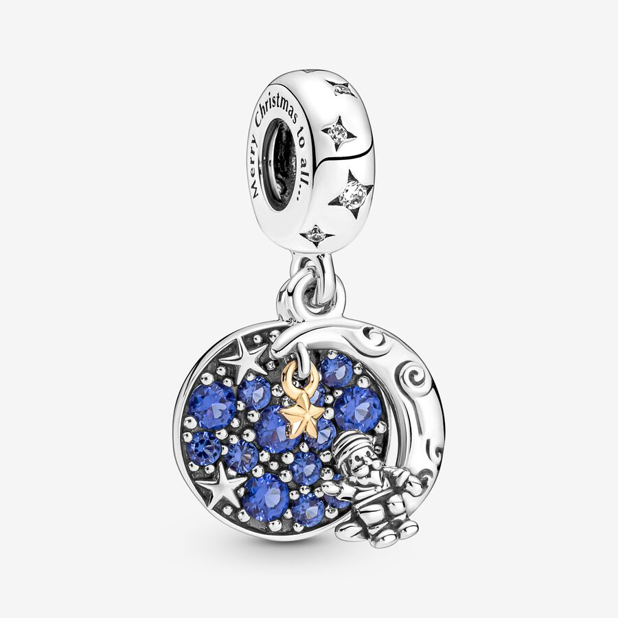 Pandora Moments Santa Claus On The Moon Double Dangle Charm