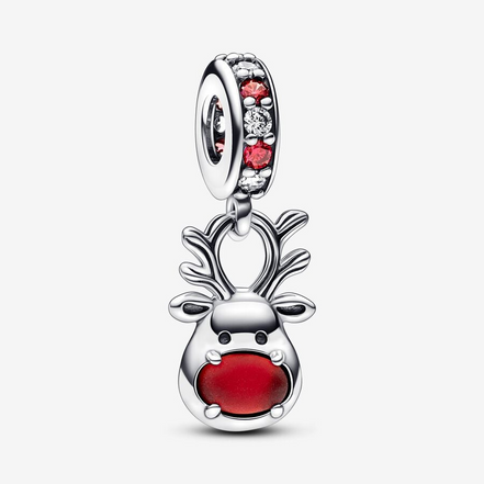 Pandora Moments Red Nose Reindeer Murano Dangle Charm
