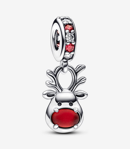 Pandora Moments Red Nose Reindeer Murano Dangle Charm
