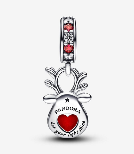 Pandora Moments Red Nose Reindeer Murano Dangle Charm