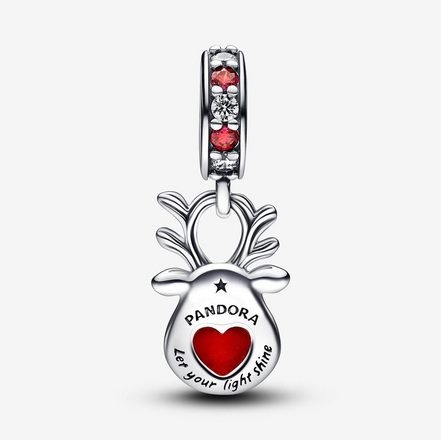Pandora Moments Red Nose Reindeer Murano Dangle Charm