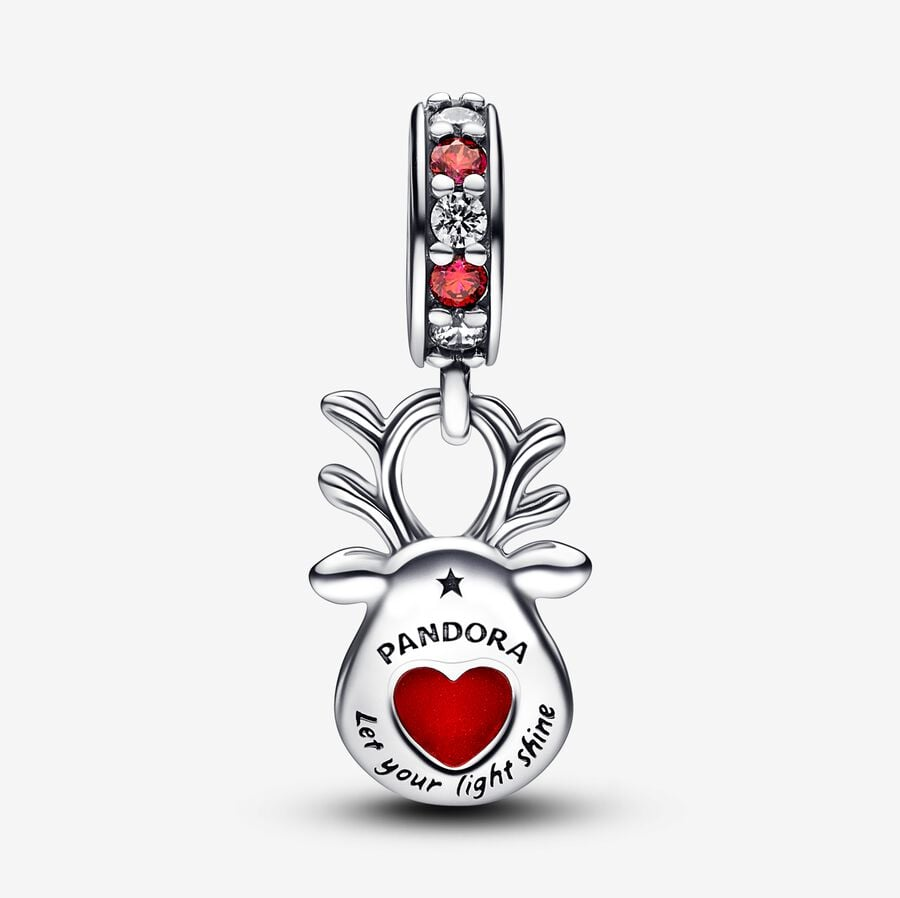 Pandora Moments Red Nose Reindeer Murano Dangle Charm