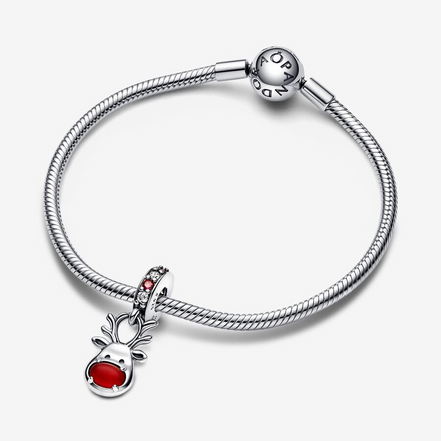 Pandora Moments Red Nose Reindeer Murano Dangle Charm
