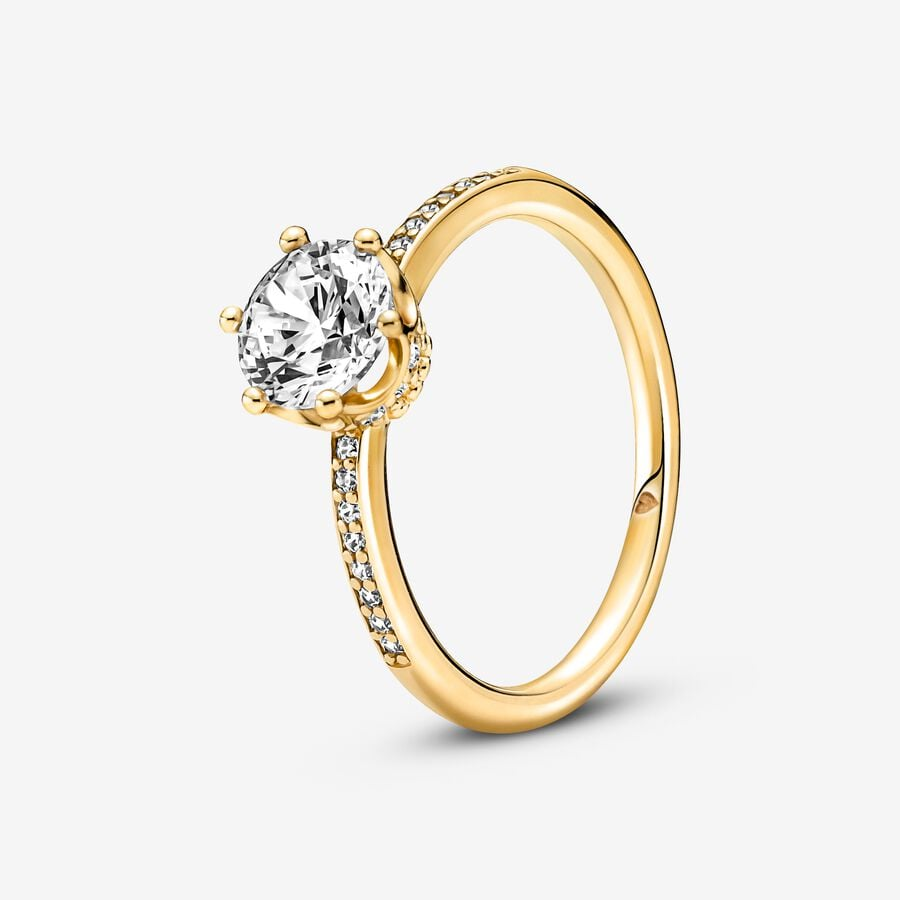 Pandora Timeless Clear Sparkling Crown Solitaire Ring Size 7