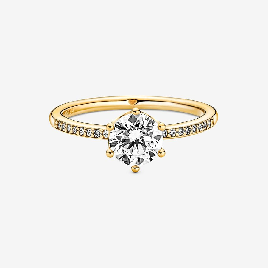Pandora Timeless Clear Sparkling Crown Solitaire Ring Size 7