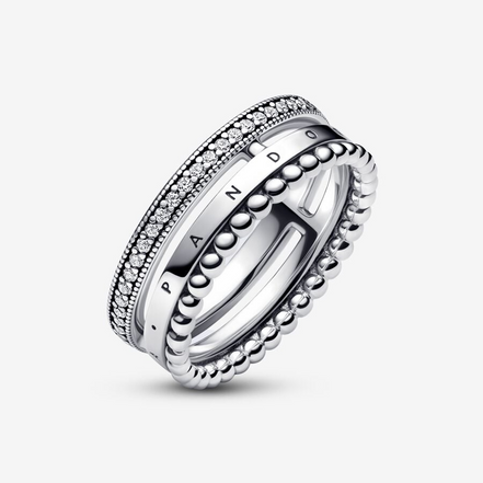 Pandora Signature Logo Pavé & Beads Ring Size 8.5