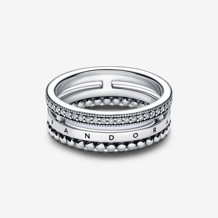 Pandora Signature Logo Pavé & Beads Ring Size 8.5