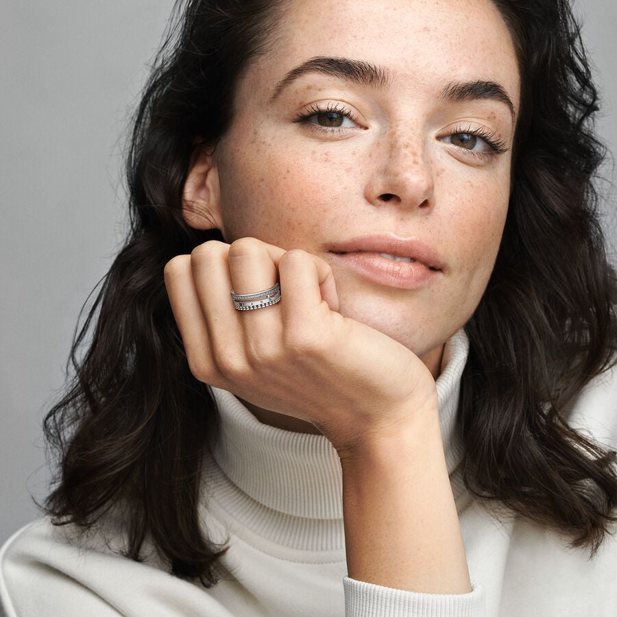 Pandora Signature Logo Pavé & Beads Ring Size 8.5