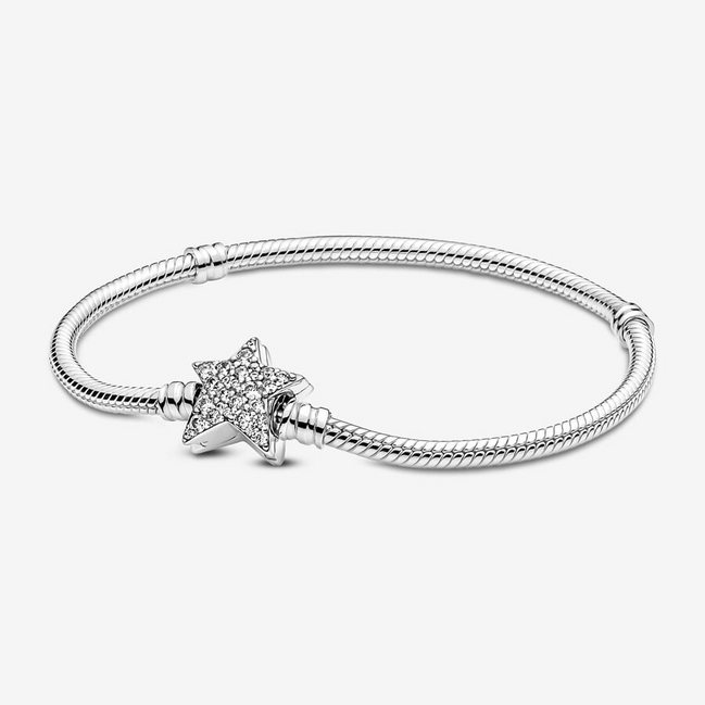 Pandora Moments Asymmetric Star Clasp Snake Chain Bracelet Size 19