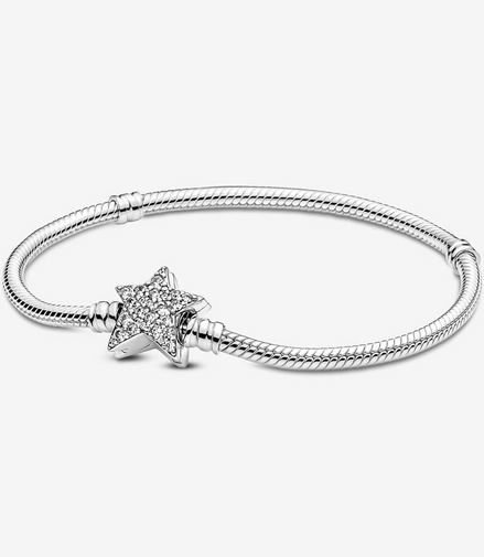 Pandora Moments Asymmetric Star Clasp Snake Chain Bracelet Size 19