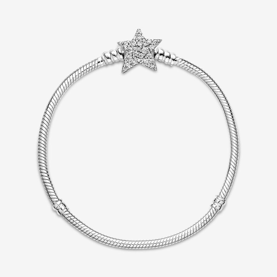 Pandora Moments Asymmetric Star Clasp Snake Chain Bracelet Size 19