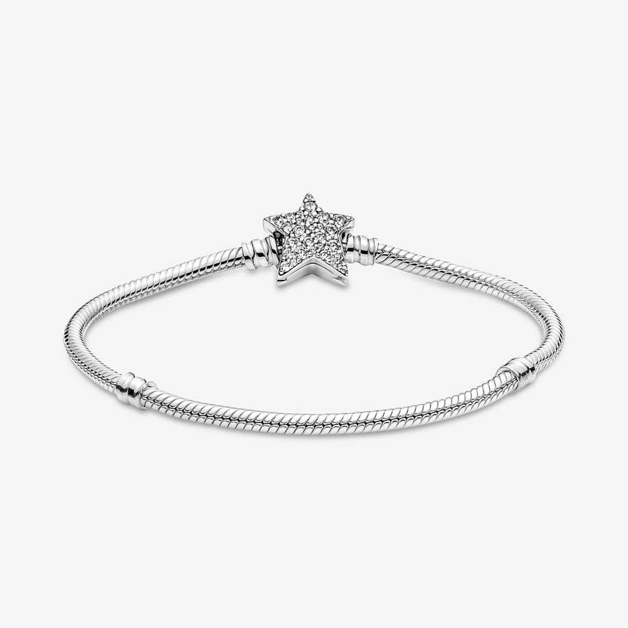 Pandora Moments Asymmetric Star Clasp Snake Chain Bracelet Size 19