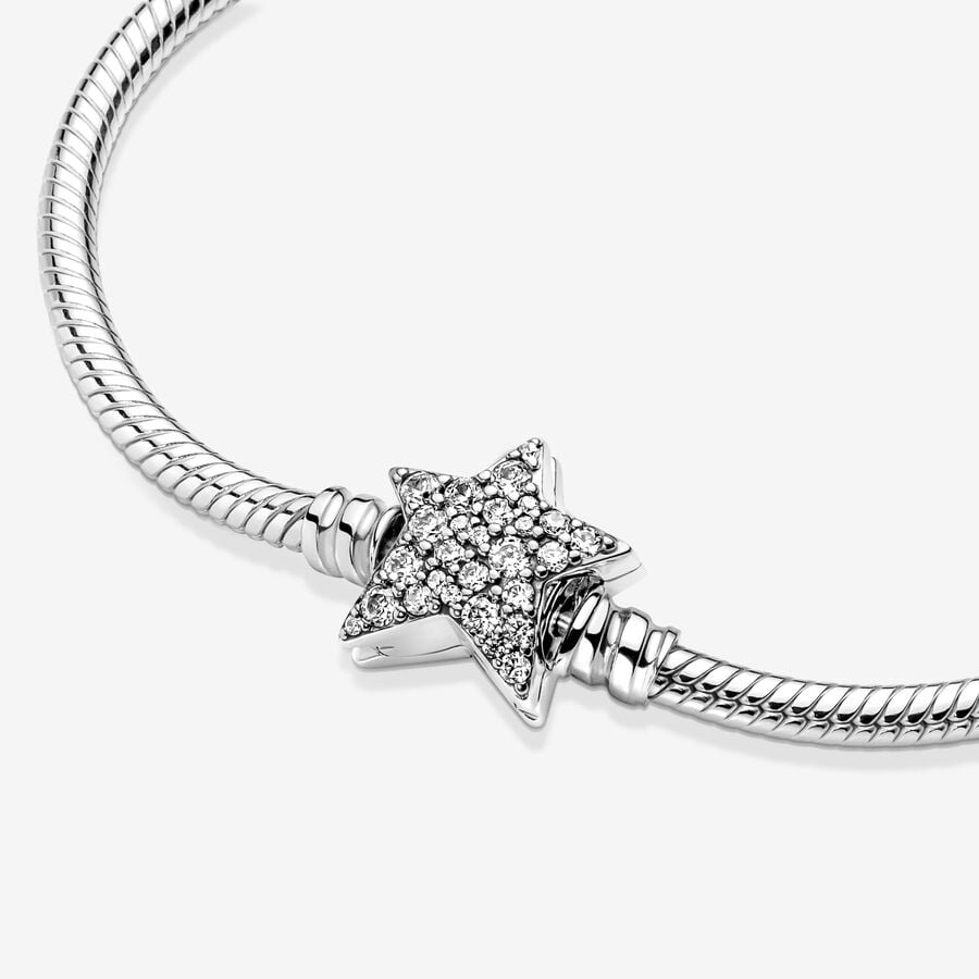 Pandora Moments Asymmetric Star Clasp Snake Chain Bracelet Size 19