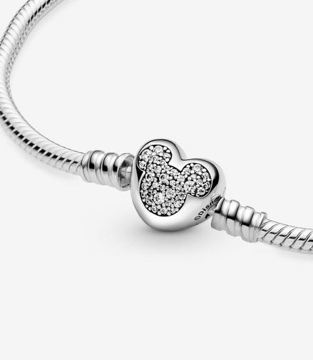 Pandora Disney Mickey Mouse Heart Clasp Snake Chain Bracelet Size 21