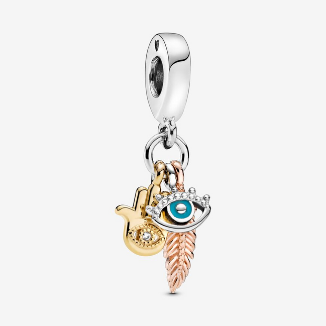 Pandora Moments Hamsa, All-seeing Eye & Feather Spirituality Dangle Charm