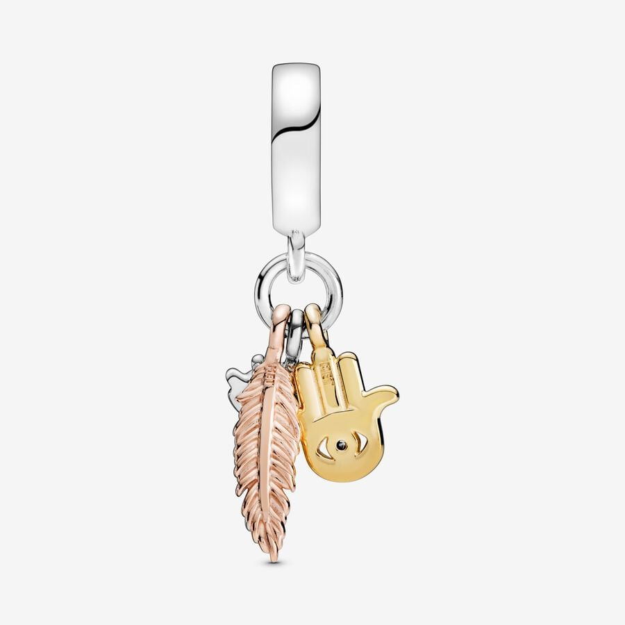 Pandora Moments Hamsa, All-seeing Eye & Feather Spirituality Dangle Charm