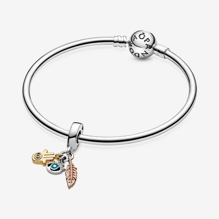 Pandora Moments Hamsa, All-seeing Eye & Feather Spirituality Dangle Charm