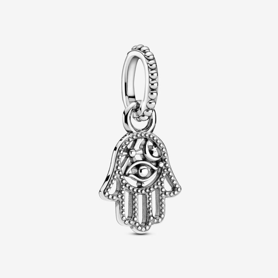 Pandora Moments Silver Beaded Protective Hamsa Hand Dangle Charm