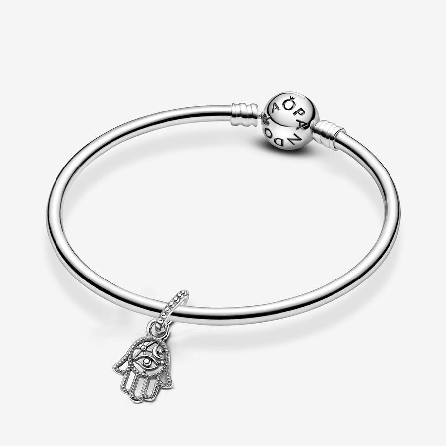 Pandora Moments Silver Beaded Protective Hamsa Hand Dangle Charm