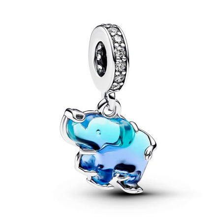 Pandora Moments Blue Murano Glass Elephant Dangle Charm