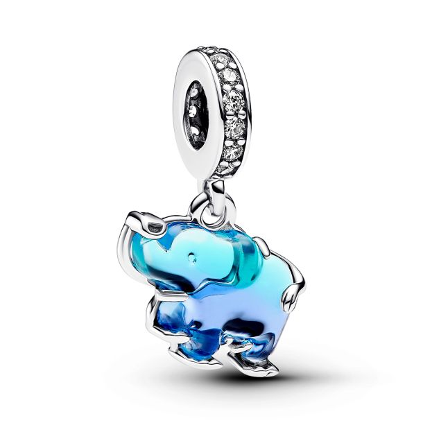 Pandora Moments Blue Murano Glass Elephant Dangle Charm
