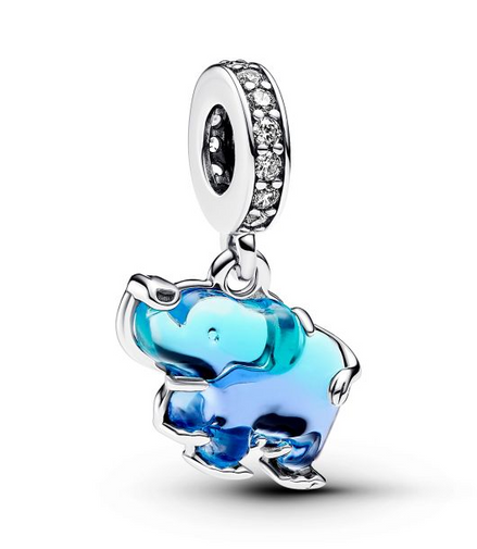 Pandora Moments Blue Murano Glass Elephant Dangle Charm