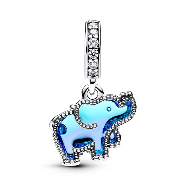 Pandora Moments Blue Murano Glass Elephant Dangle Charm