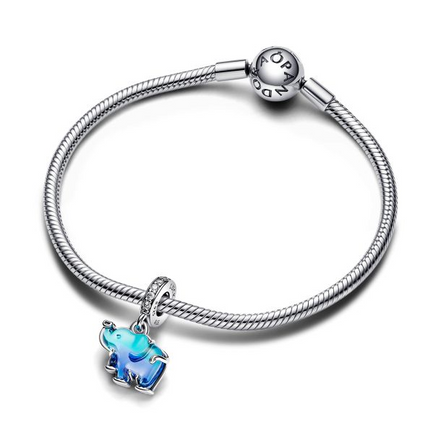 Pandora Moments Blue Murano Glass Elephant Dangle Charm