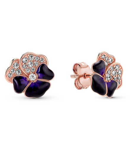 Pandora Moments Rose And Deep Purple Pansy Flower Stud Earrings