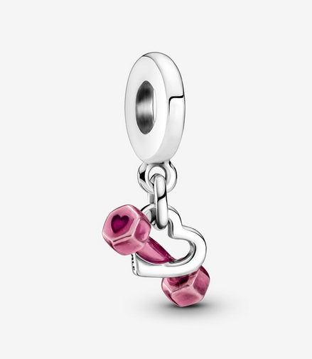 Pandora Moments Silver Dumbbell & Heart Dangle Charm