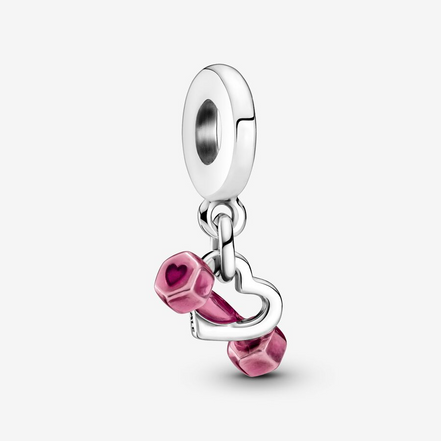 Pandora Moments Silver Dumbbell & Heart Dangle Charm