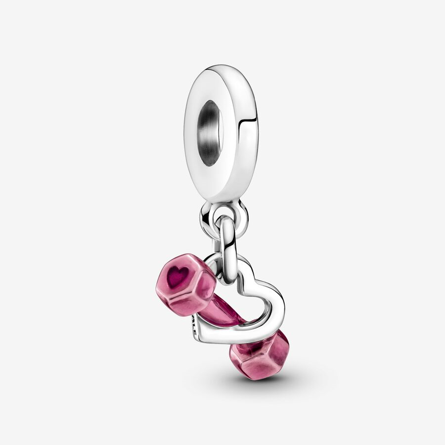 Pandora Moments Silver Dumbbell & Heart Dangle Charm