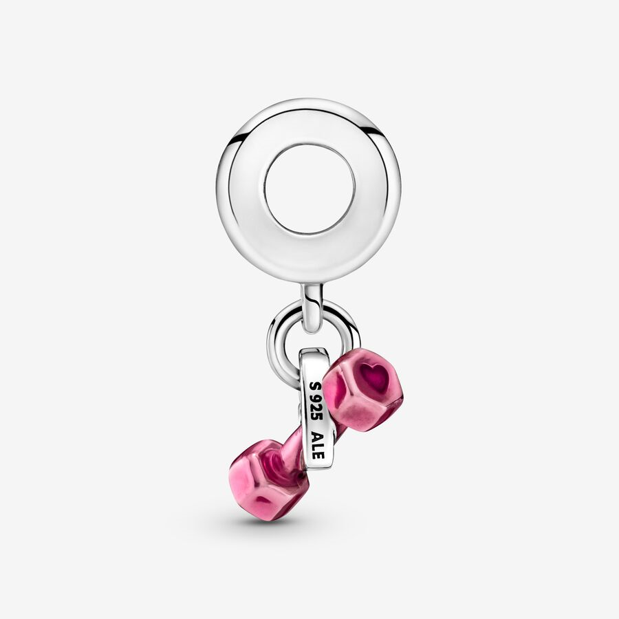 Pandora Moments Silver Dumbbell & Heart Dangle Charm