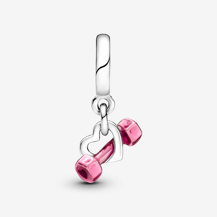 Pandora Moments Silver Dumbbell & Heart Dangle Charm