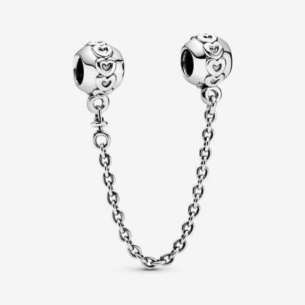 Pandora Moments Silver Band Of Hearts Chain Safety Chain