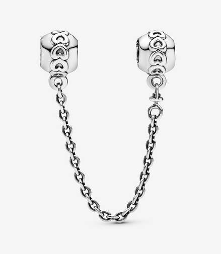 Pandora Moments Silver Band Of Hearts Chain Safety Chain