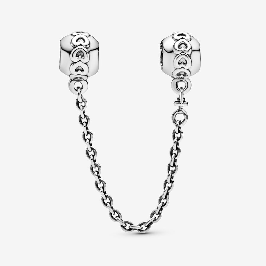 Pandora Moments Silver Band Of Hearts Chain Safety Chain
