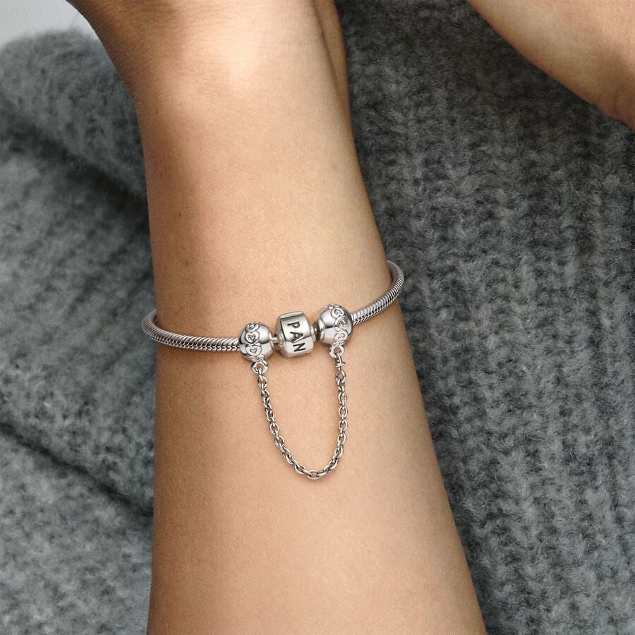 Pandora Moments Silver Band Of Hearts Chain Safety Chain
